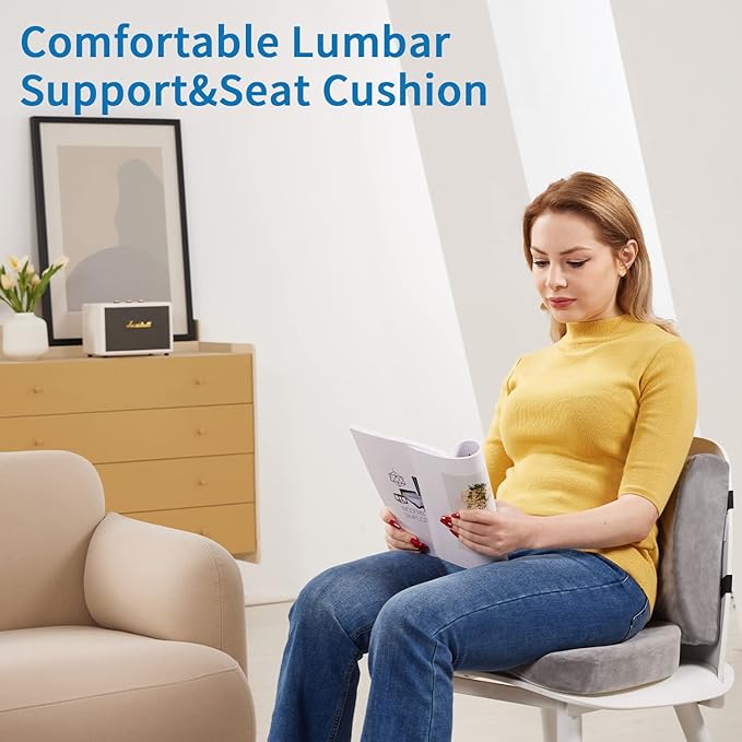SAIREIDER Lumbar Support Pillow and Office Chair Cushion, Memory Foam Car Seat Cushions Back Support Pillows, Reduce Pressure On Tailbone and Sciatic Nerve, Relieve Pain of Back and Lumbar(Grey)