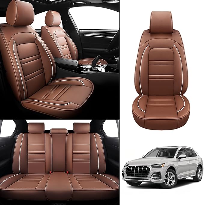 Seat Covers for Audi q7 2017-2025 | 5-Seats Leather Seat Covers, Easy to Install Automotive Seat Covers Full Set (Full Set, Coffee)