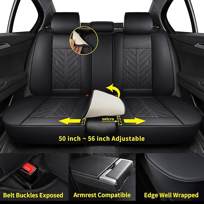 Tomatoman Car Seat Covers Full Set,Universal Automotive Breathable Leather Vehicle Cushion Full Coverage Protectors Fit for Most Cars SUV Pick-up Truck(Full Set/Black)