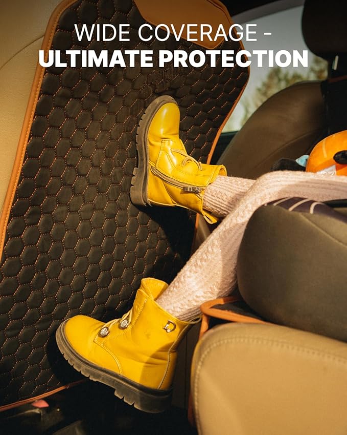 Owleys Kick Mat Back Seat Protector - Car Back Seat Cover for Kids Feet - Waterproof & Sturdy Protector for Upholstery from Dirt, Mud, Scratches and Stain (Hexy 2 pcs)