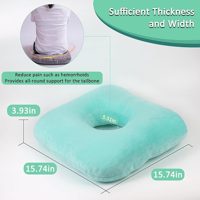Donut Pillow for Tailbone Pain Relief, Wheelchair Cushion for Hemorrhoids and Bed Sores, Pregnancy, Donut Pillow Suitable for Office, Long Travel, Car and Home Sofa (Lake Blue)