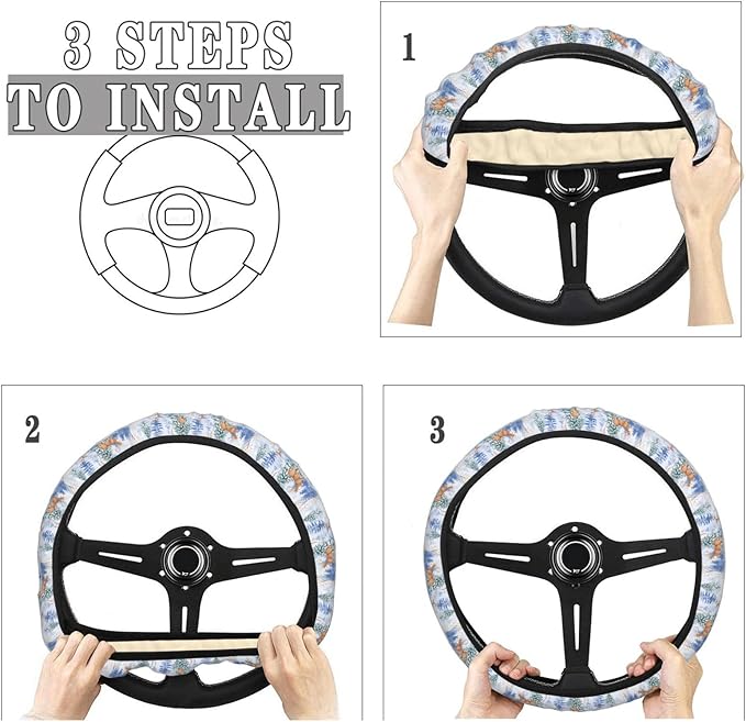 Dujiea Deer and Fox Elastic Stretch Steering Wheel Cover, Anti-Slip and Durable Car Steering Wheel Accessories for Women Men, 15 Inch Universal Fit Car, Truck, SUV