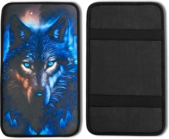 Wolf Vehicle Center Console Armrest Cover Pad,Wolf Car Accessories Soft Middle Console Cushion Pad,Auto Arm Rest Mat Decor Wolfs Gifts for Women Men Dad for Most Vehicle SUV Truck