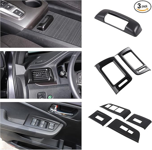 Armrest Box Handle Cover & Side Air Vent Cover & Window Lift Switch Panel Cover Trim Kit Compatible with Pilot 2016-2022/ Passport 2019-2023 Accessories ABS (Matte Black)