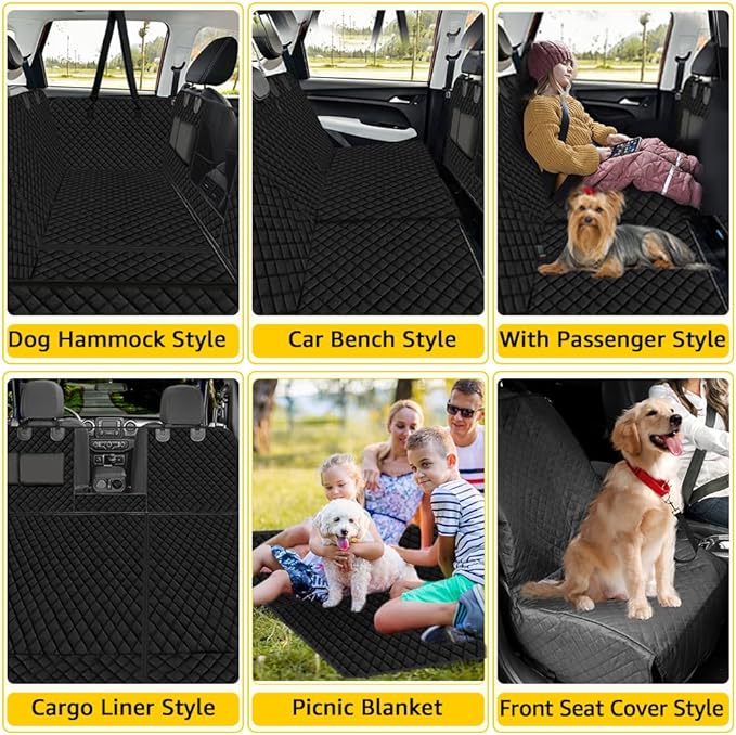 Vailge 6 in 1 Car Seat Cover for Back Seat, 60/40 Split, 100% Waterproof with Mesh Window, Scratch Prevent Anti-slip Dog Hammock, Large