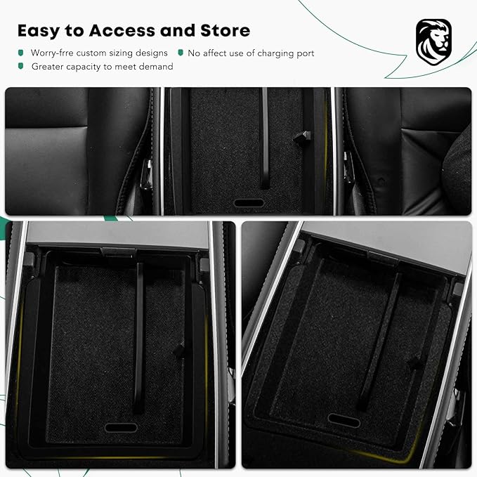 YHTAUTO Armrest Upper Tray Fit 2024 2025 Tesla Model 3 Highland, Center Armrest Storage Box with Sunglass Holder Non-Slip - Flocking Inside Interior Accessories 1PC