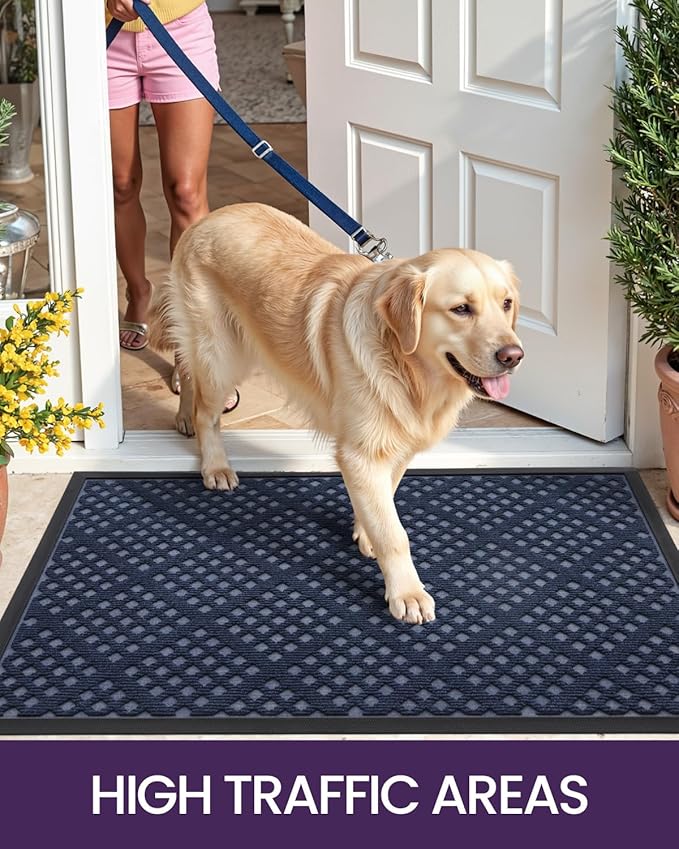 DEXI Front Door Mat Outside Entrance, Rubber Entry Doormat Heavy Duty, Welcome Mats Non Slip for Inside House Floor Entryway Back Doors Exterior Patio, 17x29, Rhombic Blue