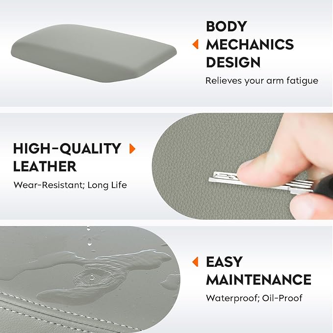 Youxmoto Center Console Lid Fit for Toyota Highlander 2008 2009 2010 2011 2012 2013 2014; Grey Armrest Cover PU Leather and ABS Back Plate