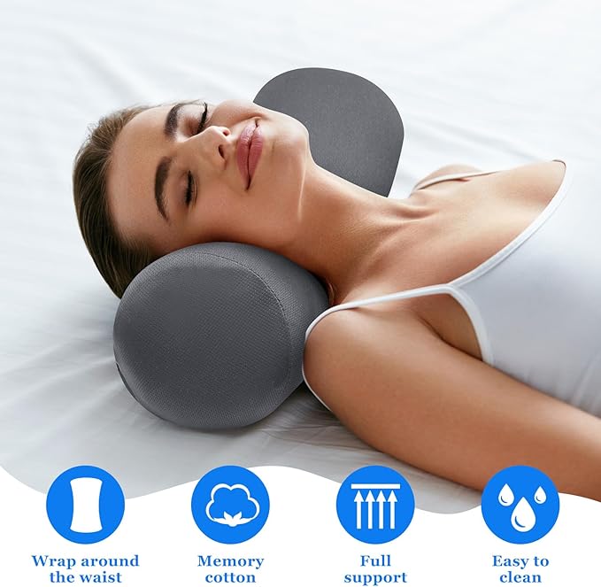 Wenqik 2 Pcs Lumbar Support Pillow Lumbar Roll Lower Pillow Office Seat Cushion with Adjustable Strap and Washable Cover for Travel Gaming Chair Car Seat Pain Relief(Grey)