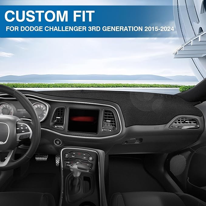 KUST Car Dash Cover for Dodge Challenger 2015-2022 2023 2024 Left Hand Driving Non-Slip Dashboard Cover Interior Accessories for Dodge Challenger Custom Fit Dash Mat Sunshade No Glare Black