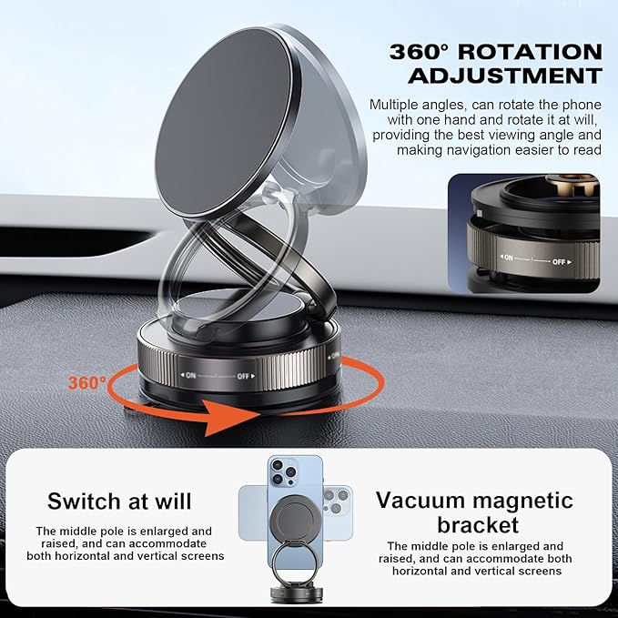 Vipbugo Phone Holder,360° Vacuum Magnetic Phone Holder Vipbu, Magnetic Suction Phone Mount Vipbugo,Vacuum Adsorption Magnetics Bracket, Hands-Free Suction Cup PhoneHolder for All Smooth Surface