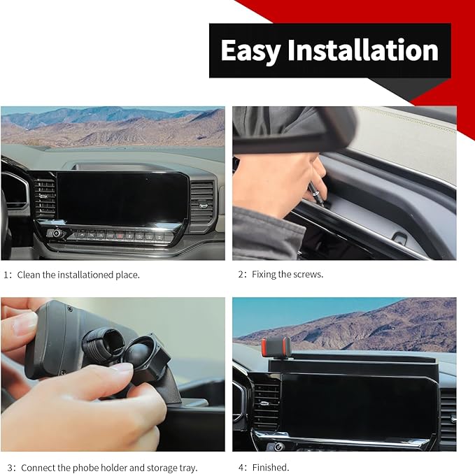 Voodonala for Chevy Silverado ZR2 Center Console Dash Storage Tray with Phone Holder Compatible with 2022-2025 Chevy Silverado ZR2 1500/ 2500HD/ 3500HD(Updated Screw Fixing)