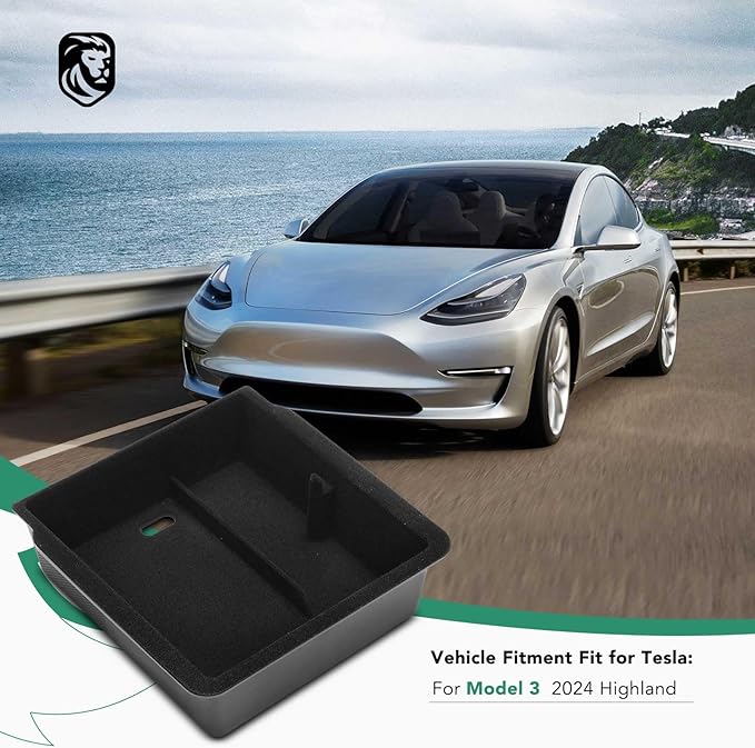 YHTAUTO Armrest Upper Tray Fit 2024 2025 Tesla Model 3 Highland, Center Armrest Storage Box with Sunglass Holder Non-Slip - Flocking Inside Interior Accessories 1PC