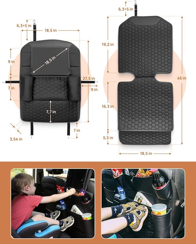 Owleys Black Car Seat Set: Backseat Organizers & Waterproof Protector for Child Seats Toy Storage in Black, Brown, Tan Guard Against Dirt, Scratches, Stains on Leather