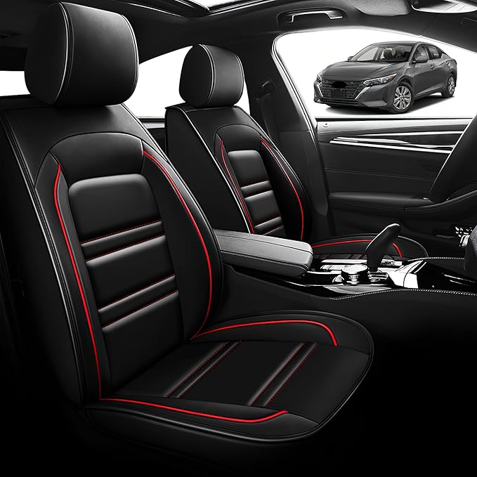 Seat Cover for Nissan Car sentra 2000-2025 | Car Seat Covers Front Seats, Waterproof Seat Protectors, Automotive Front Seat Covers (Front Seat, Black&Red Line)