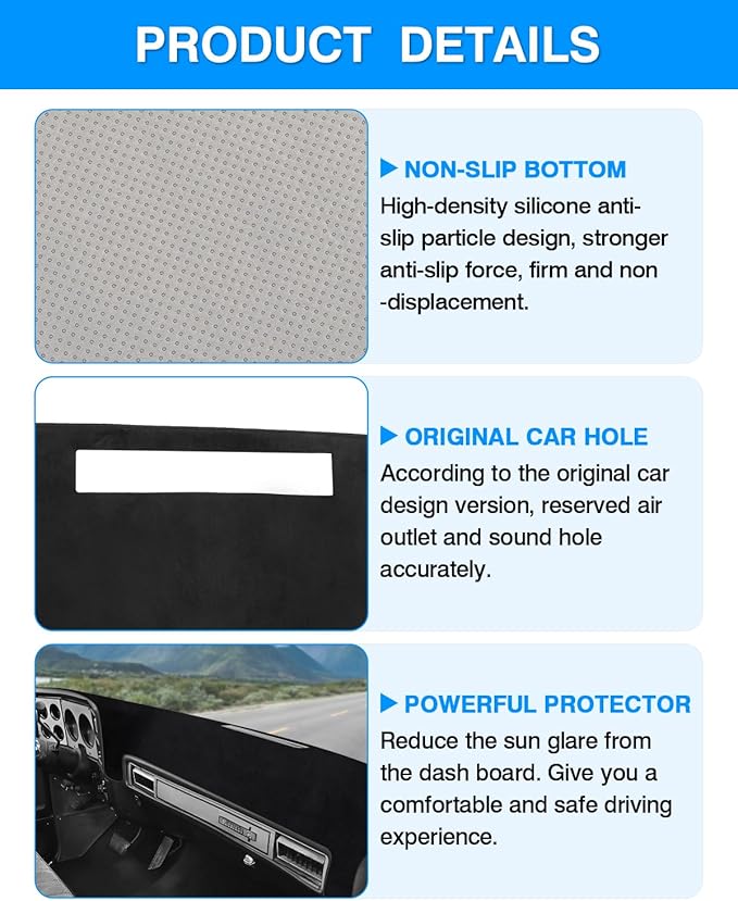 Autorder Dashboard Cover Mat Fit for 1973-1980 Chevy Chevrolet C10 C20 C30 K10 K20 K30 Suburban/1973-1978 GMC C15 C25 C35 K15 K25 K35 Accessories Dash Cover Flannel Sunshade Glare UV Rays Protector