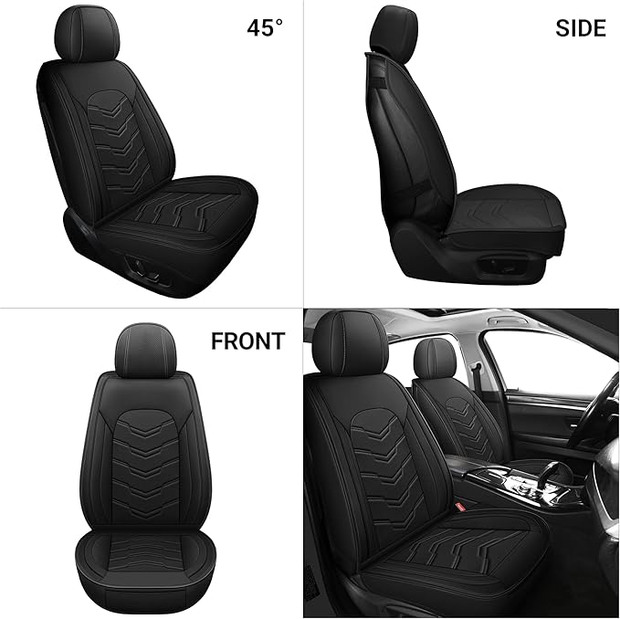 AOOG Leather Car Seat Covers Universal fit Most Sedans SUV Trucks (Front seat, Black)
