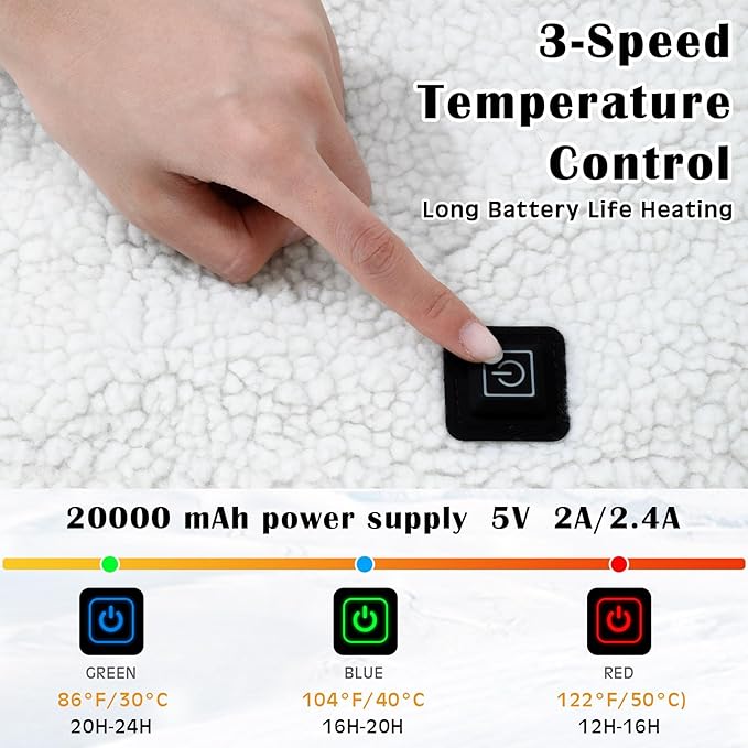 VIHOSE 2 Pack Portable Heated Seat Cushions Lambswool Heated Chair Pad 3 Heat Levels Foldable Heating Seat Pads for Car, Office Chair, Sofa, Camping, Travel, Power Bank Not Included