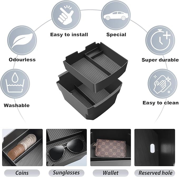 SKTU 2-Pack 2025 2026 Tucson Center Console Organizer for 2025 2026 Hyundai Tucson Limited/Hybrid Console Tray Hyundai Tucson 2025 2026 Accessories with Coin Holder Durable [Double Layers]