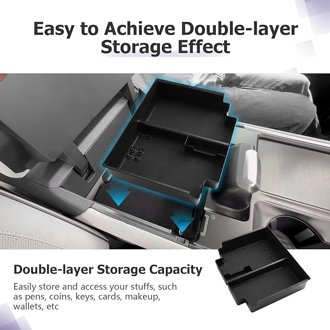 LUWU Center Console Organizer for 2025 2026 Ford Expedition Active/Platinum/Tremor/King Ranch Accessories Armrest Storage Box Tray Organizer Insert Tray ABS Material 2025 Expedition Accessories Black