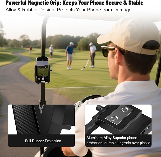 Golf Cart Phone Holder - Slim Smartphone Mount for Golf Cart, Ultra-Strong Magnet - Golf Cart Accessories, Rotatable Universal Magnetic Phone Holder for Golf Cart(Black)