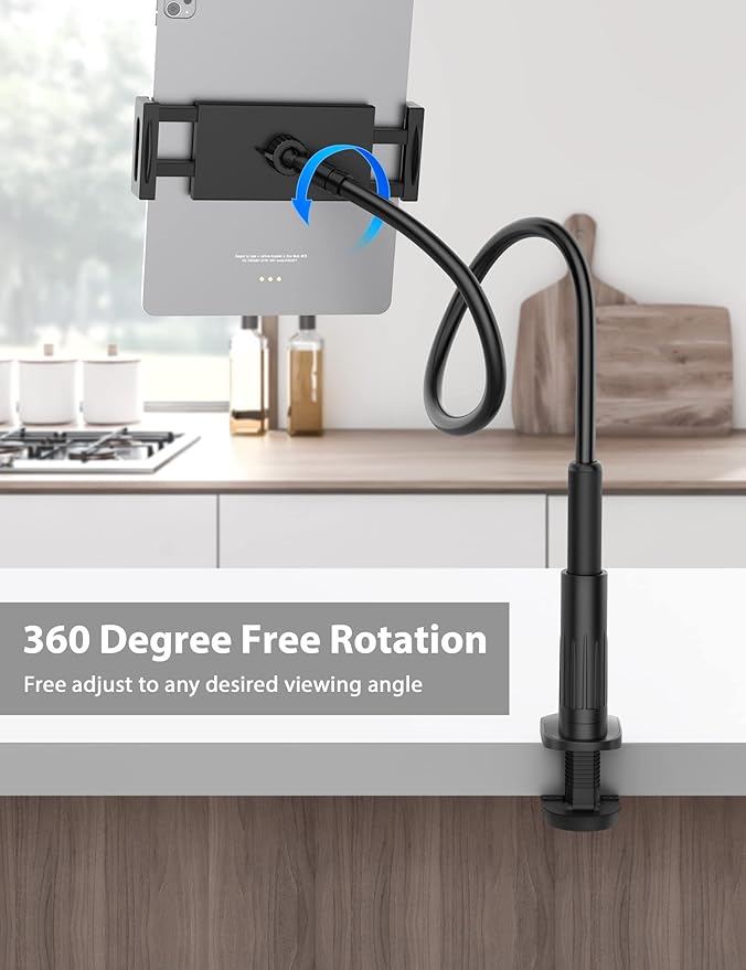 Tablet Stand Holder for Bed, Gooseneck Mount with Adjustable Flexible Arm Compatible with iPad Air Pro Mini, Samsung Tab, Nintendo Switch Kindle Other 4.7"-12.9" Device
