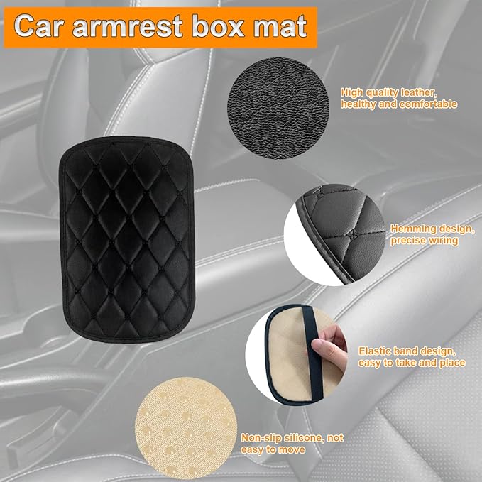 Auto Center Console Pad, PU Leather Car Center Console Box Cushion, Non Slip Soft Armrest Seat Box Cover, Waterproof Vehicle Armrest Protector, Car Accessories for SUV, Car (Rhombic Lattice Black)