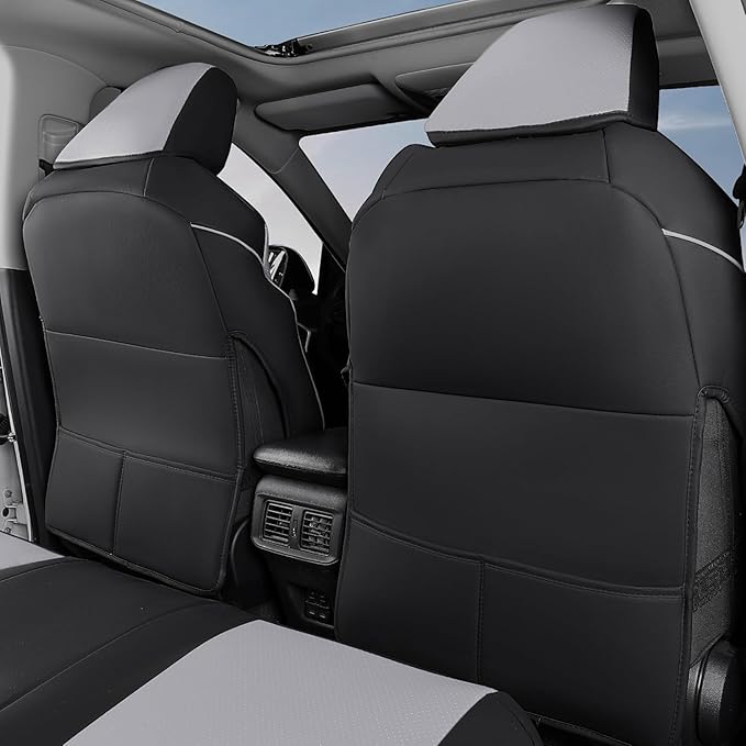 AOOG Leather Car Seat Covers Fit RAV4, Waterproof Faux Leather Seat Covers Custom Fit for Toyota RAV4 2019 2021 2022 2023 2024 2025 LE,XLE,XLE Premium, Limited, Hybrid(Full Set, Black&Gray)