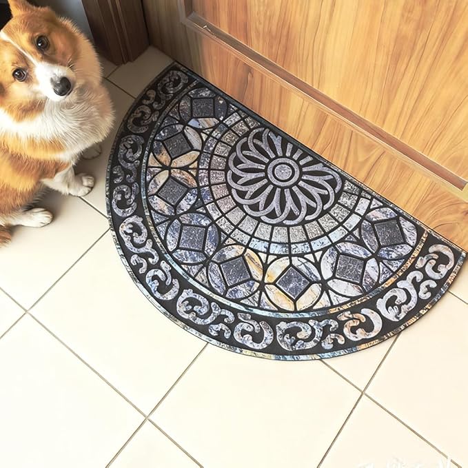 Outdoor Rubber Mat 17.71"x29.52" Heavy Duty, Waterproof Doormat for Outside Entrance, Non-Slip Backing, Easy Clean Patio Carpet for Garage, Porch, Deck, Kitchen (Blue)