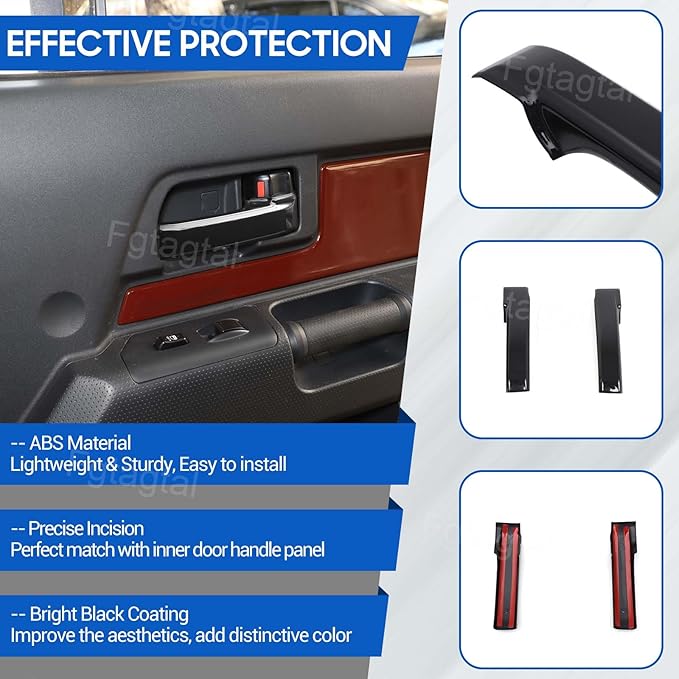 Compatible with Toyota FJ Cruiser 2007-2021 Car Inner Door Handle Cover, ABS Interior Door Grab Handle Protector Trim Cover Protection Accessories, 2PCS (Bright Black)