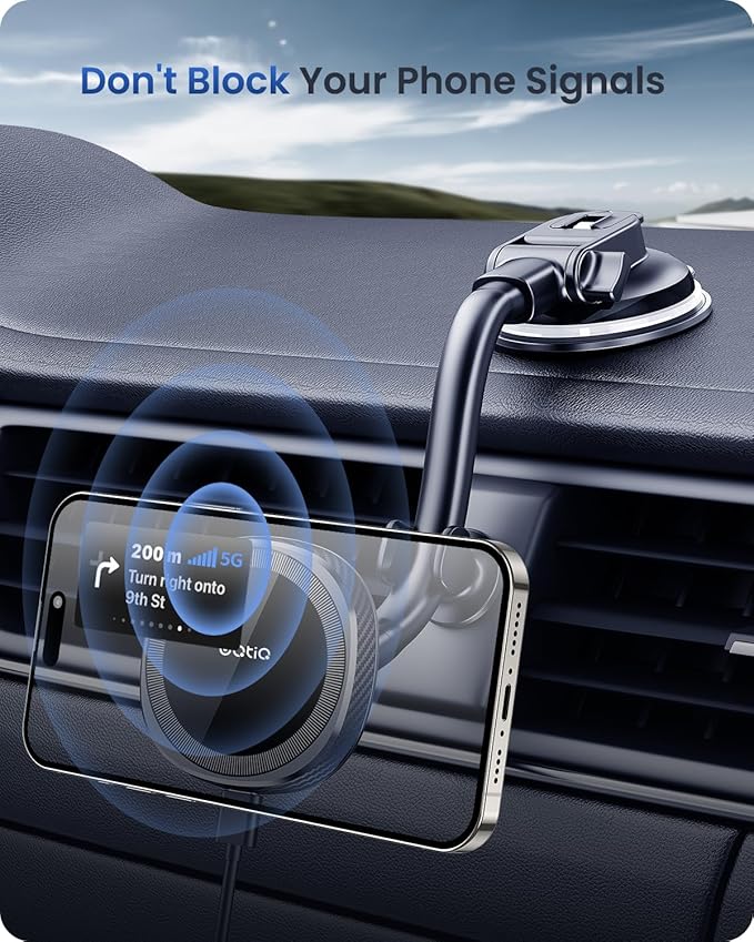 OQTIQ for MagSafe Car Charger, Magnetic Wireless Car Charger Compatible with iPhone 17 16 15 14 13 12 Series, 15W Fast Charging Car Phone Mount for Windshield Dashboard Air Vent [with PD 30W Adaptor]