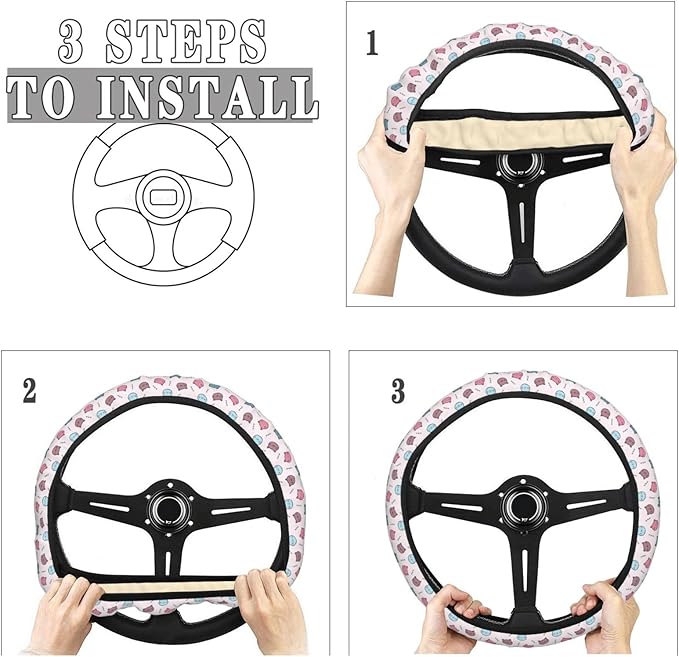 Dujiea Cartoon Cat Face Elastic Stretch Steering Wheel Cover, Anti-Slip and Durable Car Steering Wheel Accessories for Women Men, 15 Inch Universal Fit Car, Truck, SUV