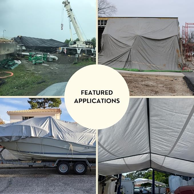 Tarps Heavy Duty Waterproof 10x12 FT, Extra Thick 12 Mil Large Tarps with Grommets and Reinforced Edges,UV Resistant,Tear&Fade Resistant, Silver/White Multipurpose Cover for Home Boats Cars Camping