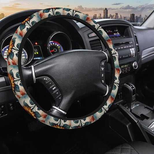 USA Flag Steering Wheel Covers Yellow Sunflower Grunge Flag Stripe American Flag Universal 15 Inch Car Wheel Covers Steering Wheel Accessories Car Steering Wheel Protective Cover