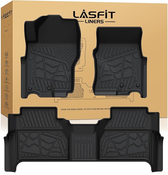 LASFIT Floor Mats for Nissan Frontier 2022-2026 Crew Cab (Not Fit King Cab), All Weather TPE Custom Fit Easy Clean Durable No-Curling Floor Liners for Frontier 1st & 2nd Row Car Mats, Black
