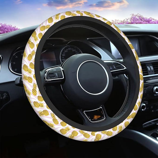 Swono Pineapple Car Neoprene Steering Wheel Cover Trendy Animal Print and Gold Pineapple 15 Inch Anti-Slip Wheel Wrap Case Protector for SUV Sedan Vans Trucks