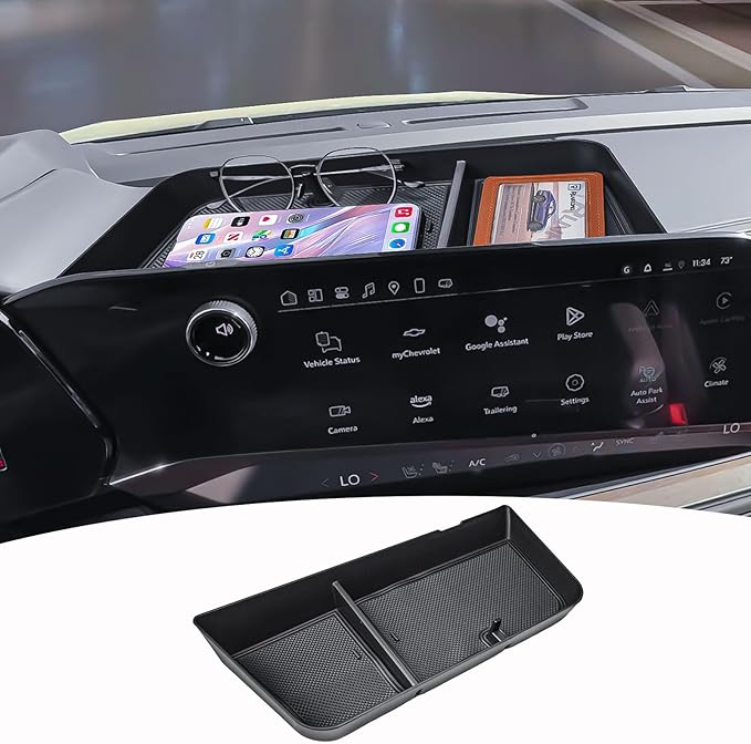 RUNROAD Dashboard Storage Organizer Tray Compatible with 2025 Chevy Suburban Tahoe Accessories, Behind Screen Organizer Center Console Display Armrest Storage Tray (Only Fit 17.7-inch Touch Screen)