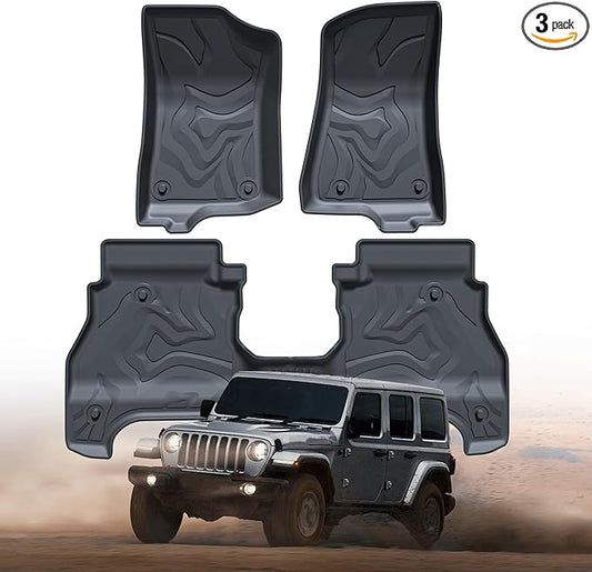 TPE All-Weather Floor Mats for Jeep Gladiator JT 2020-2025 | Custom Fit Floor Liners | 1st & 2nd Row Protection | Durable, Odorless, Easy to Clean (3-Piece Set, Black)