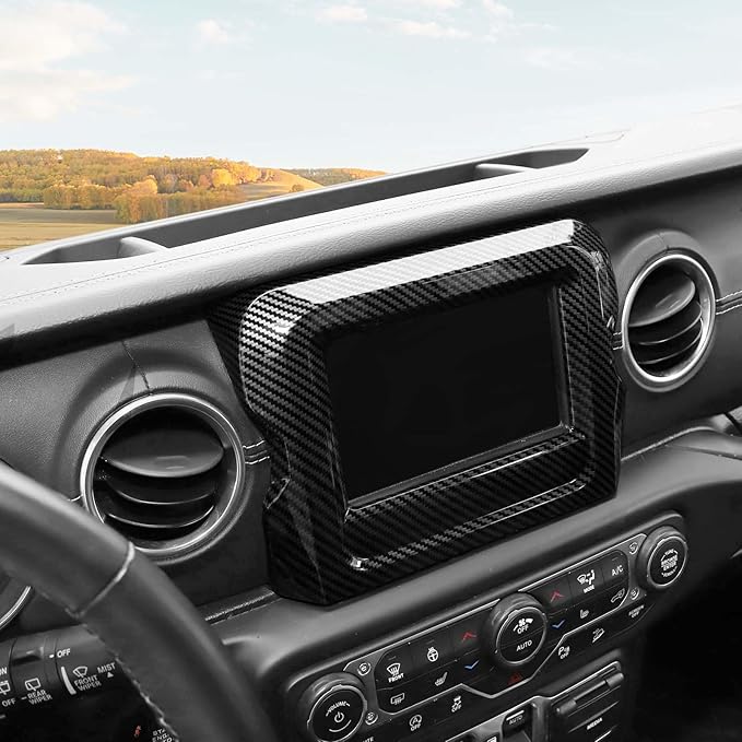 RT-TCZ for Jeep JL Center Console Radio Display Panel Trim Cover for Jeep Wrangler JL JLU Gladiator JT 2018-2023 Black Carbon Fiber Interior Accessories 7 inch