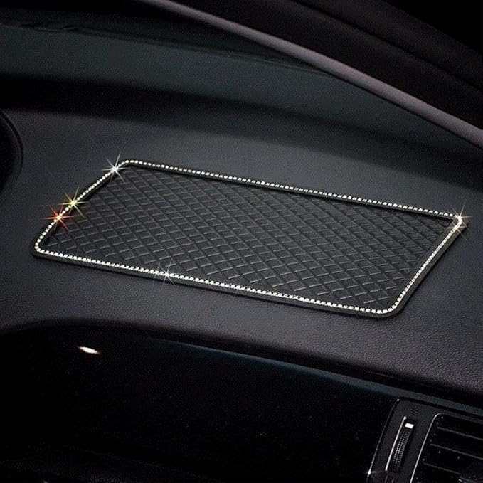 Anti-Slip Car Dash Grip Pad for Cell Phone, Keychains, Sun Glasses,Stand,New Handmade Crystal Rhinestone Mat for Navigation Cell Phone 11.5 x 6 inch (Black)