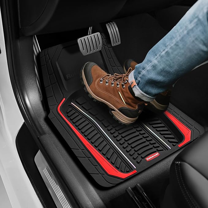 Rubbermaid Car Floor Mats Full Set – Premium All-Weather Car Mat with Brushed Aluminum Inserts, Universal Trim-to-Fit Design, Anti-Slip Backing for Cars, SUVs, Trucks, and Vans