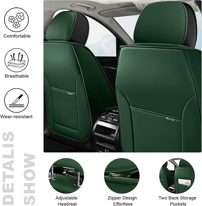 5 Seat Covers for Toyota RAV4 2000-2026 Breathable Car Seat Covers,Anti-Slip Waterproof Car Seat Protectors with Airbag,Automotive Vehicle Cushion with Storage Pockets (Standard,Green)