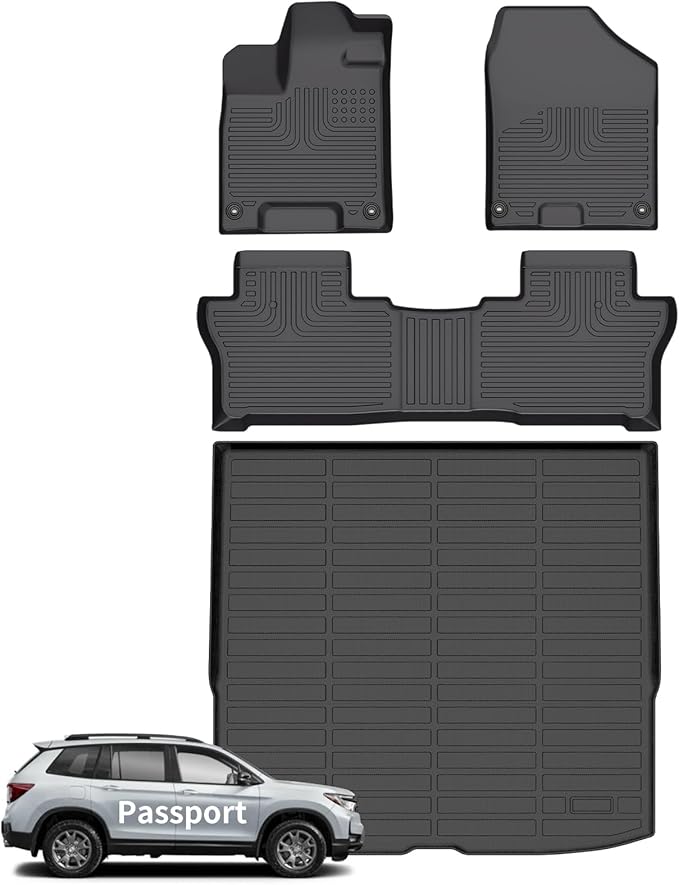 Wayhigh-for Honda Passport 2019-2024 2025 All Weather Floor Mats and Cargo Mat Set TPE Car Mats Waterproof Heavy Duty Rubber Floor Liners Passport Accessories