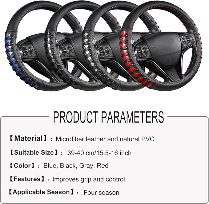 West Llama Microfiber Leather Car Steering Wheel Cover for Men Women,Universal Fit 15.5-16 inch(Leather Nails-Blue+Black-Large Size)