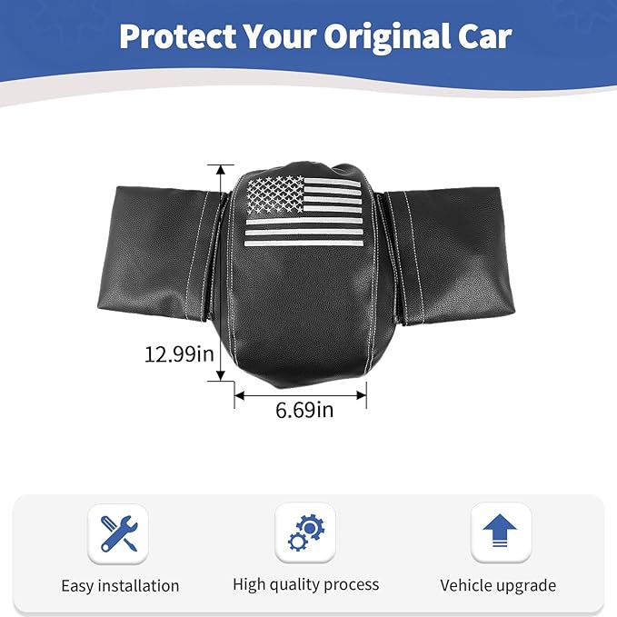 RT-TCZ for Wrangler JK Center Console Armrest Pad Cover with Storage Bag for Jeep Wrangler JK JKU 2011-2017 American Flag Black Leather