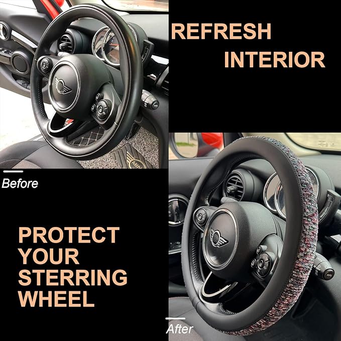 PINCTROT Chenille Leather Steering Wheel Cover, Soft Mottled Colors, Sweat-Proof, Non-Slip Grip, All-Season Comfort, Universal 14.5-15 Inch(Mottled Purple)