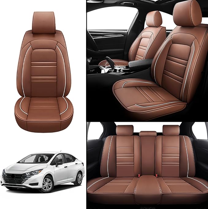 Seat Covers for Nissan Car Versa 2007-2025 | 5-Seats Leather Seat Covers, Easy to Install Automotive Seat Covers Full Set (Full Set, Coffee)
