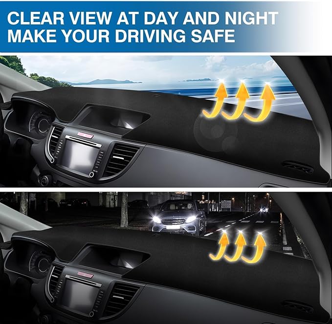 KUST Car Dash Cover for Honda CR-V CRV 2012-2015 2016 Polyester Non-Slip Dashboard Cover Center Console Dash Cover Interior Accessories for Honda CRV CR-V Custom Fit Dash Mat Sunshade No Glare Black