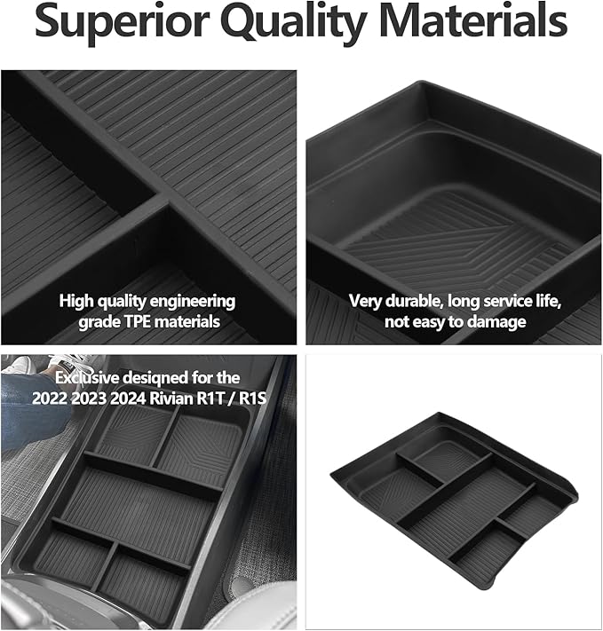 LUWU for 2022-2026 Rivian R1T/R1S Center Console Organizer Rivian Armrest Storage Armrest Organizer Insert Tray Rivian R1T/R1S Lower Console Organizer Storage Tray 2025 2026 Rivian R1T/R1S Accessories