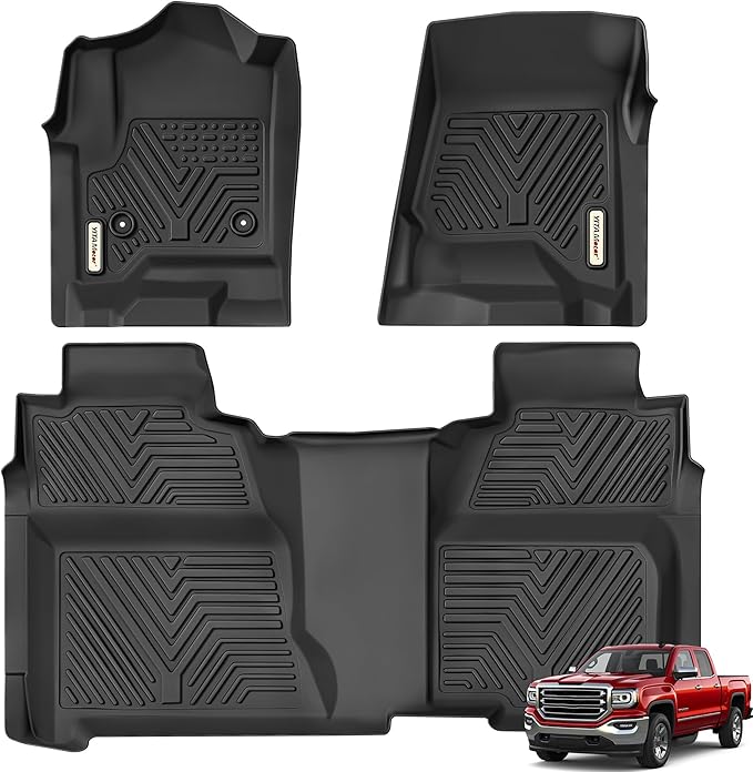 YITAMOTOR Floor Mats Compatible with 2014-2018 Chevy Silverado/GMC Sierra 1500 Crew Cab, 2015-2019 Silverado/Sierra 2500 HD/3500 HD Crew Cab, Custom Fit Liners, 1st & 2nd Row All-Weather Protection